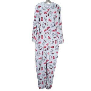 Hello Kitty Hooded One Piece Pajamas Women's Size XL Fleece Zip Up Sleepwear